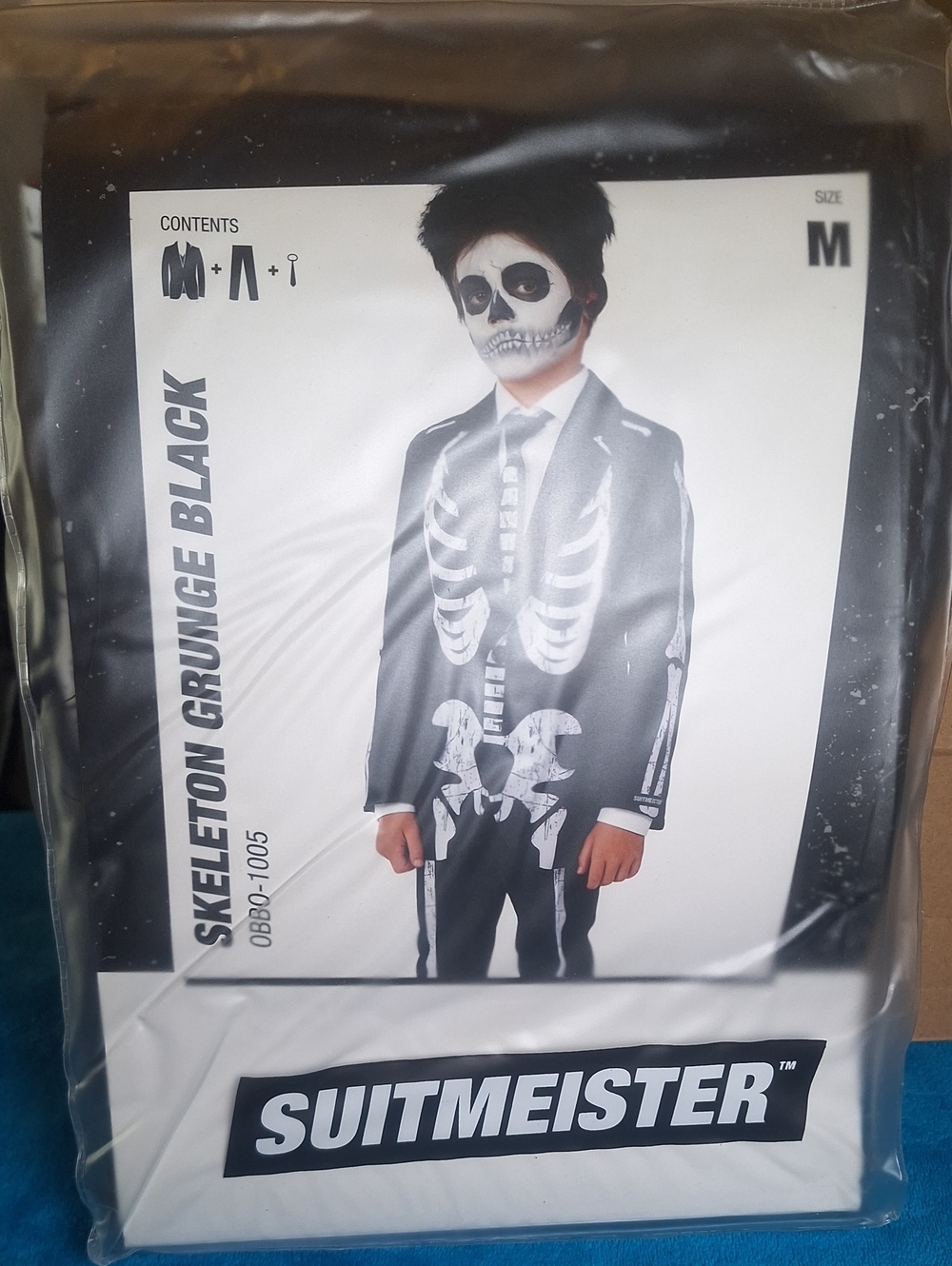 Black Suitmeister Kids Skeleton Grunge Costume in Black and White